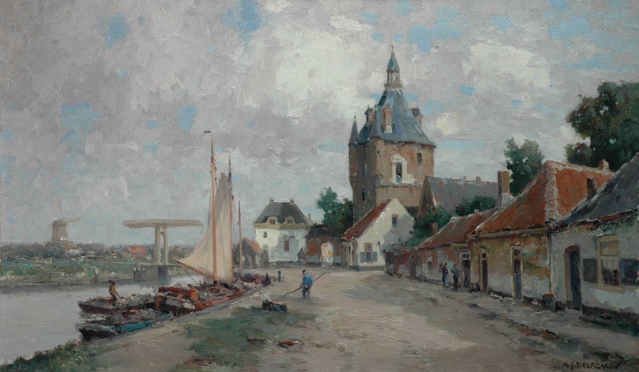 Delfgaauw G.J.  | Gerardus Johannes 'Gerard' Delfgaauw, A view of the Lekpoort, Vianen, oil on canvas 60.3 x 100.3 cm, signed l.r.