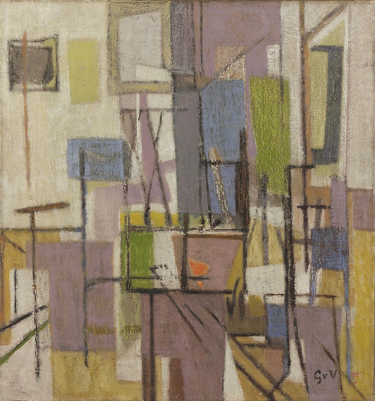 Velde G. van | Gerardus 'Geer' van Velde, Composition, oil on canvas 48.2 x 45.5 cm, signed l.r. with initials and in full on the reverse and painted circa 1947