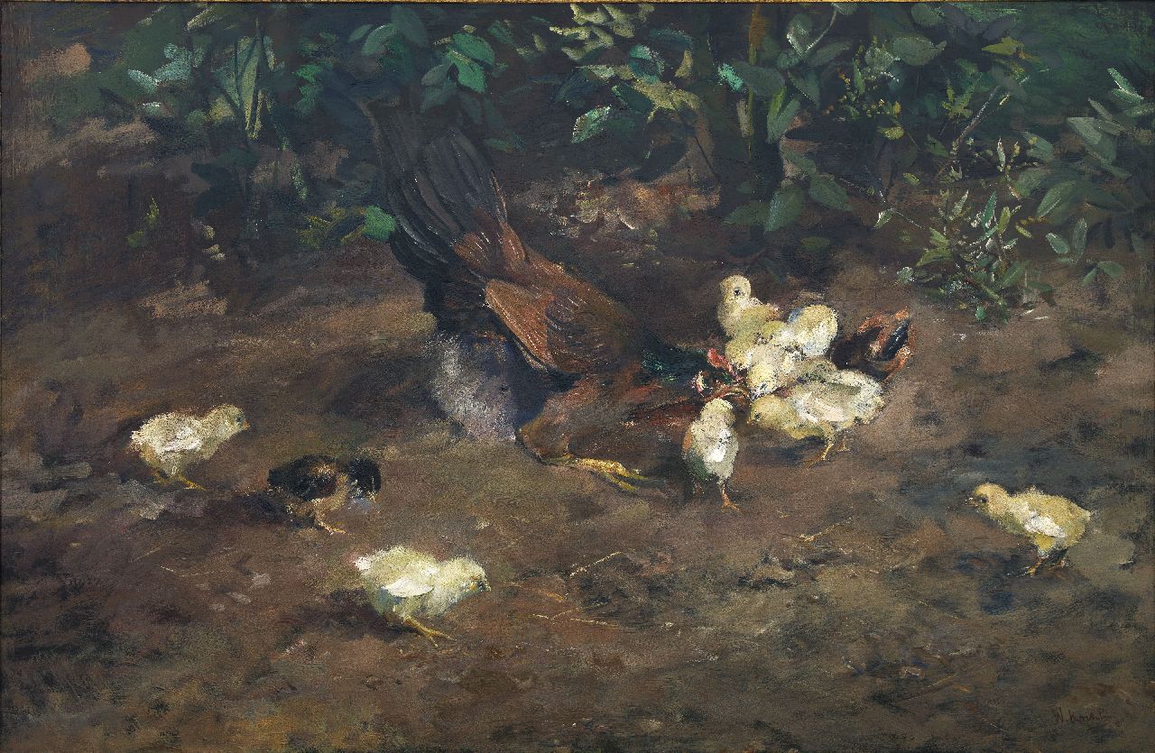 Korteling W.  | Willem Korteling, Chickens on a yard, oil on canvas 77.3 x 119.6 cm, signed l.r.