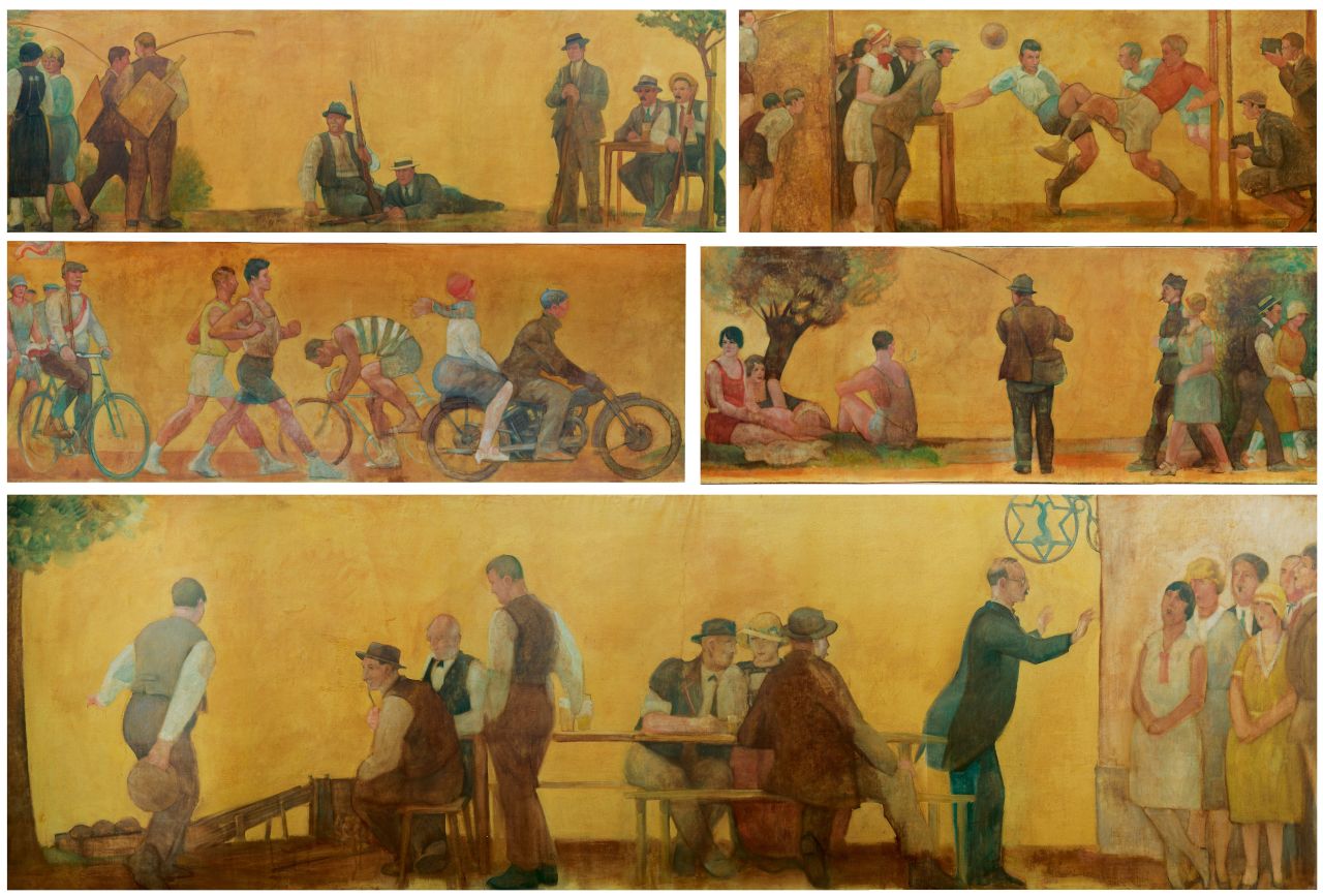 Cardinaux E.  | Emil Cardinaux | Paintings offered for sale | A cycle of sporting games, 5 pieces, oil on canvas 125.0 x 2000.0 cm, signed l.r. and dated '30