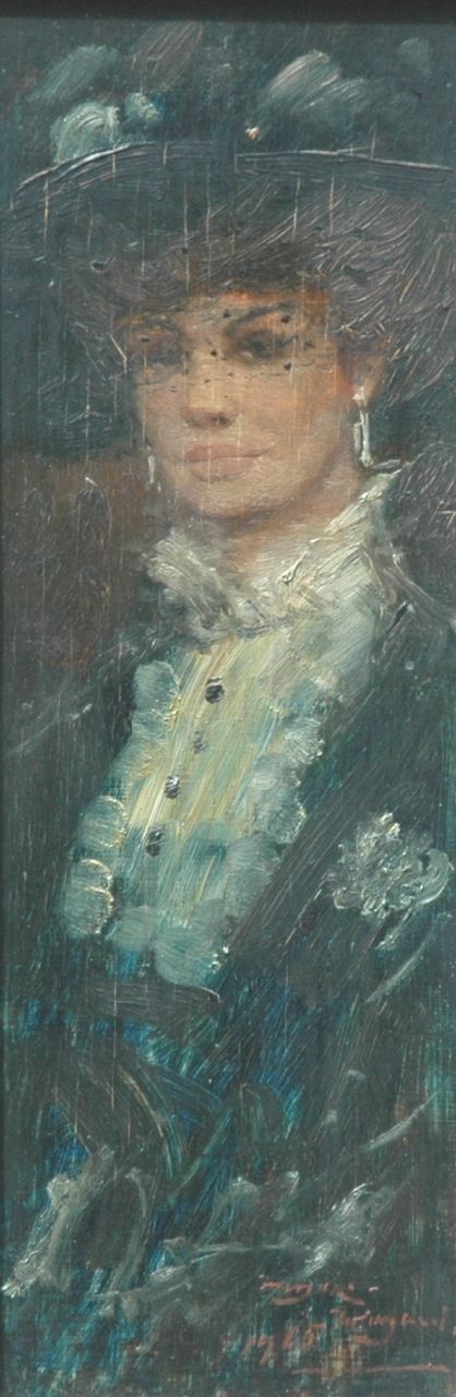 Meyer-Wiegand R.D.  | Rolf Dieter Meyer-Wiegand, Fashionable lady, oil on panel 30.0 x 10.3 cm, signed l.r. and dated 1965