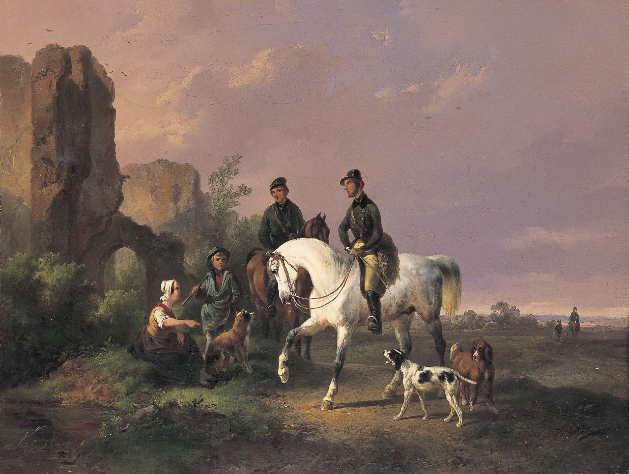 Verschuur W.  | Wouterus Verschuur, Hunting party, oil on canvas 30.8 x 41.1 cm, signed l.c. and dated 1845