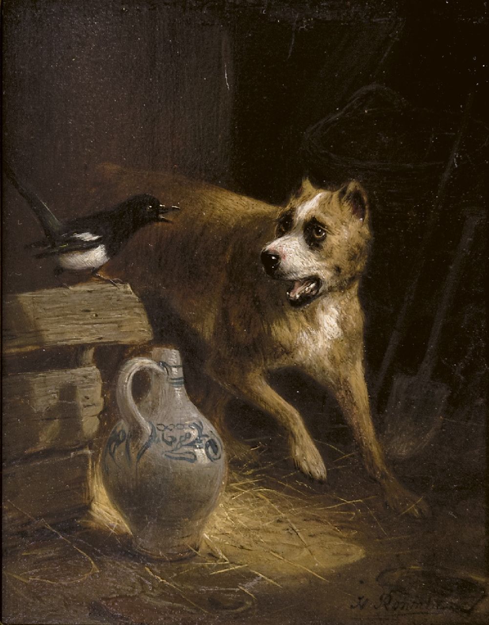 Ronner-Knip H.  | Henriette Ronner-Knip | Paintings offered for sale | The cheeky visitor, oil on panel 19.2 x 15.7 cm, signed l.r.