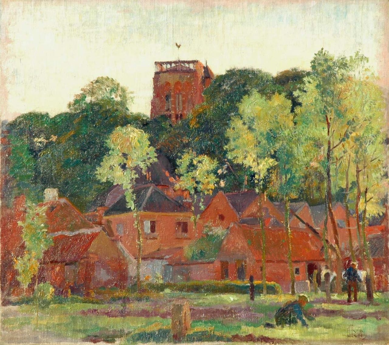 Luns H.M.  | Hubert Marie 'Huib' Luns, The Vughtse tower in summer, oil on canvas laid down on board 46.3 x 52.0 cm, signed l.r. and dated 1928