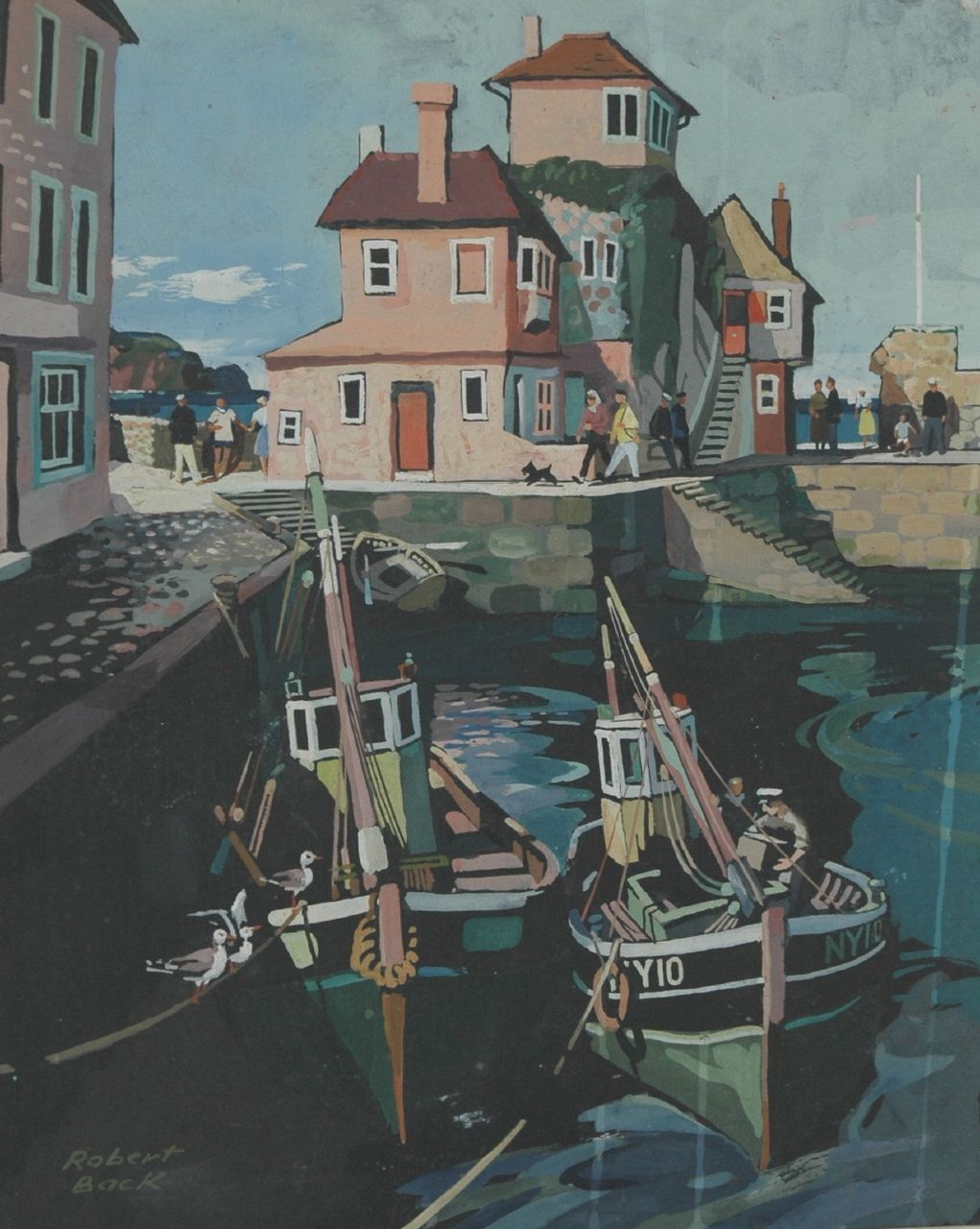 Back R.T.  | Robert Trenaman Back, Fishing boats in Mevagissey harbour, Cornwall, gouache on paper 32.0 x 25.8 cm, signed l.l.