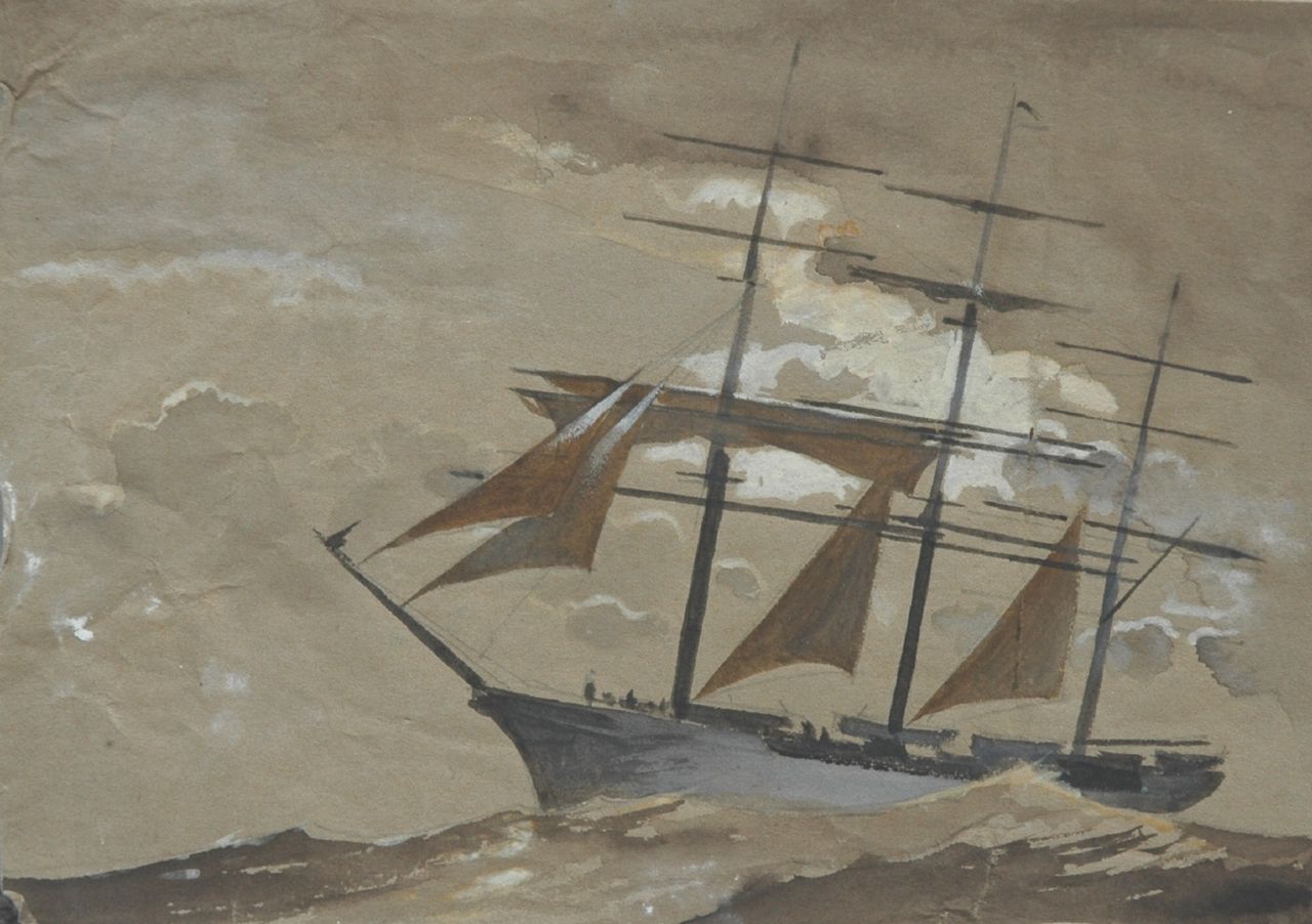Back R.T.  | Robert Trenaman Back, Three-master at sea, watercolour on paper 15.0 x 20.9 cm