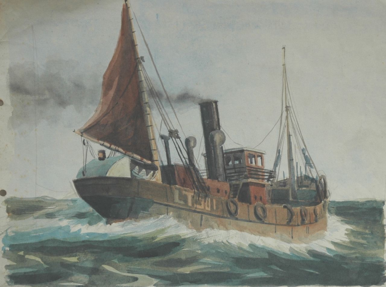 Back R.T.  | Robert Trenaman Back, Drifter at sea, watercolour on paper 27.5 x 37.7 cm, signed l.r.