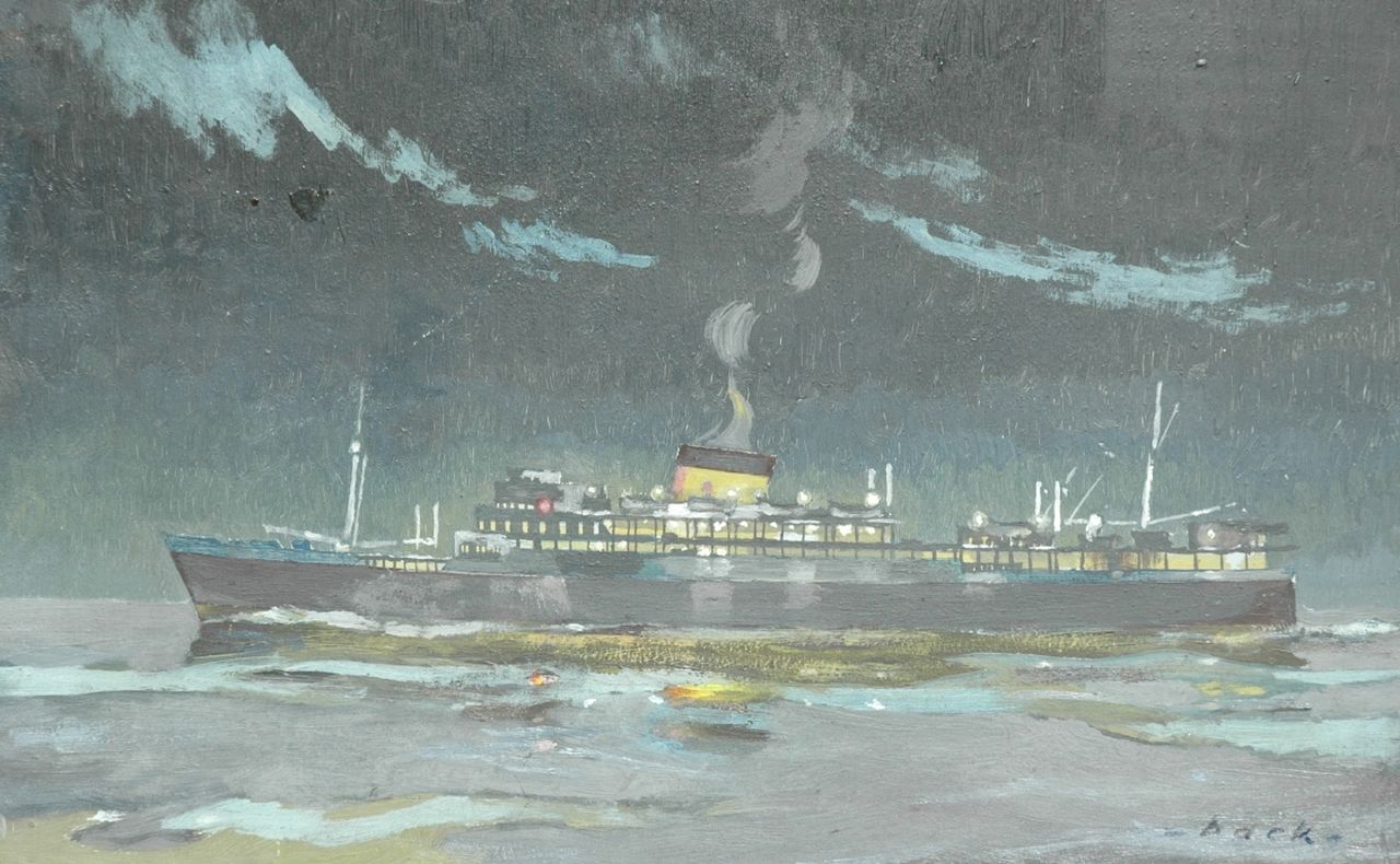 Back R.T.  | Robert Trenaman Back | Paintings offered for sale | Cruise ship by night, oil on panel 25.3 x 40.0 cm, signed l.r.