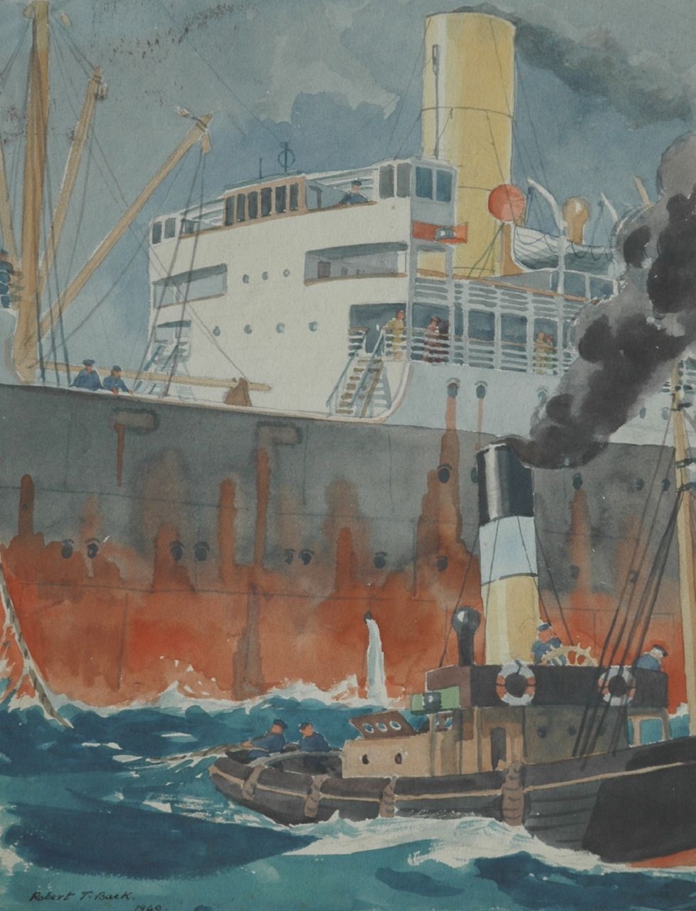 Back R.T.  | Robert Trenaman Back, The towboat takes over, watercolour on paper 29.2 x 49.5 cm, signed l.l. and dated 1940