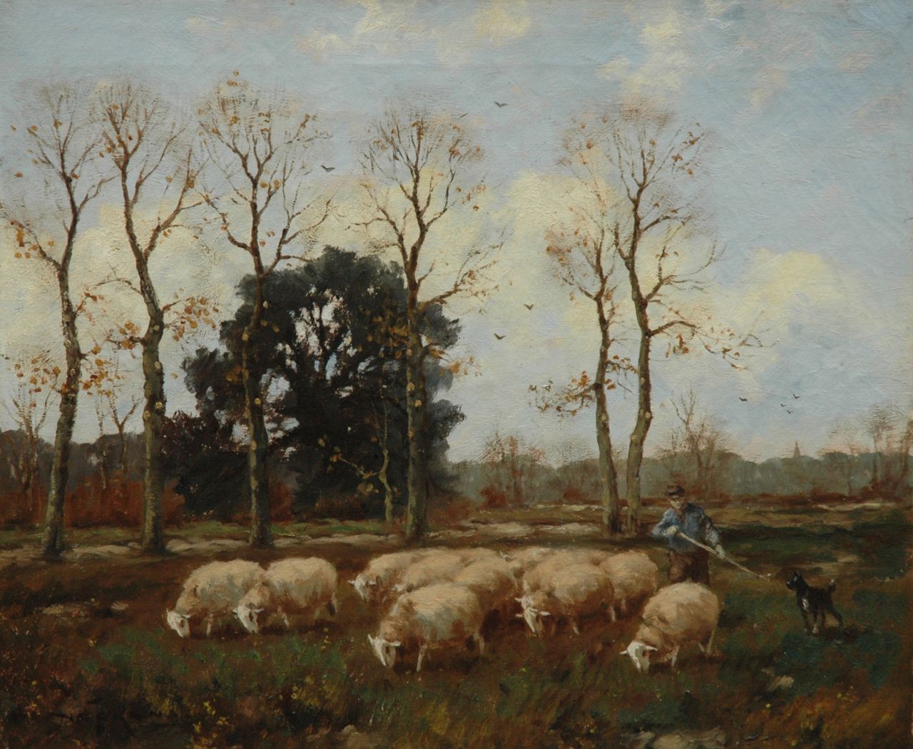 Nefkens M.J.  | Martinus Jacobus Nefkens, Shepherd with his dog and sheep, oil on canvas 50.0 x 61.0 cm, signed l.l.