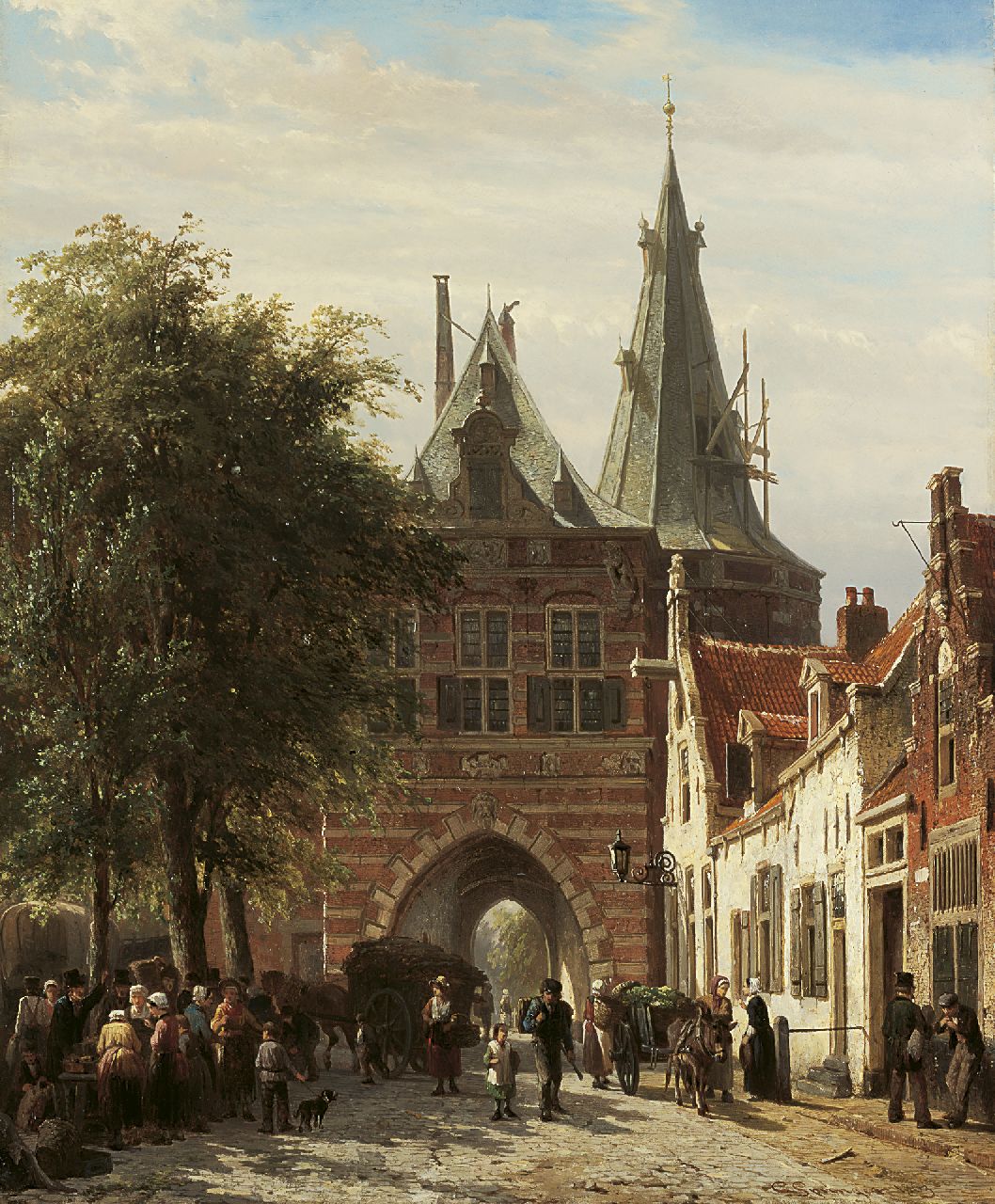 Springer C.  | Cornelis Springer, A view of the Cellebroederspoort, Kampen, oil on panel 51.5 x 42.0 cm, signed l.r. and dated 1863