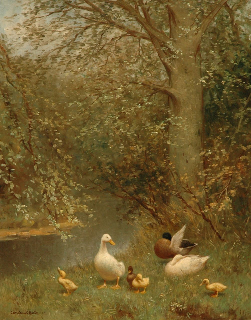 Artz C.D.L.  | 'Constant' David Ludovic Artz, Ducks in the shade of a beech, oil on panel 50.1 x 40.1 cm, signed l.l. and dated ' 35