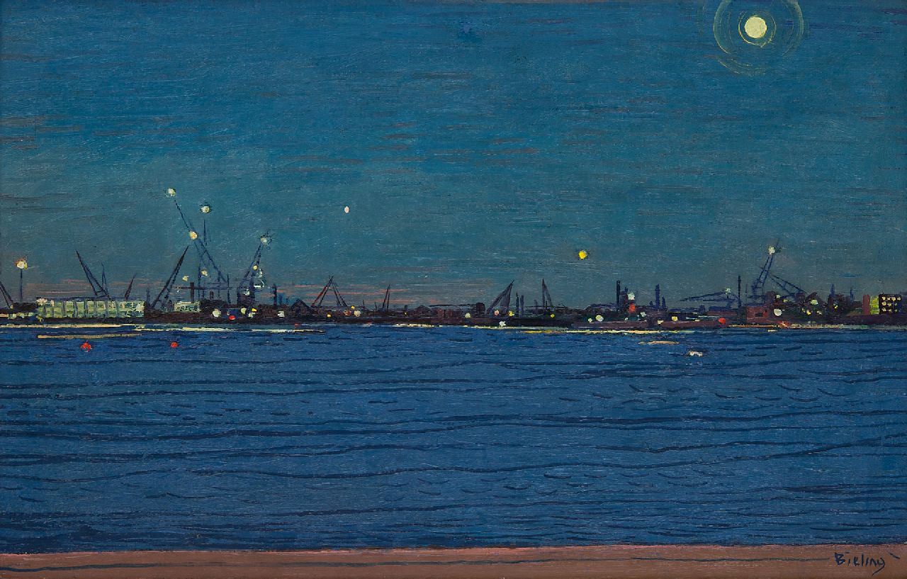 Bieling H.F.  | Hermann Friederich 'Herman' Bieling, The river Maas by night, oil on canvas 38.4 x 60.1 cm, signed l.r.