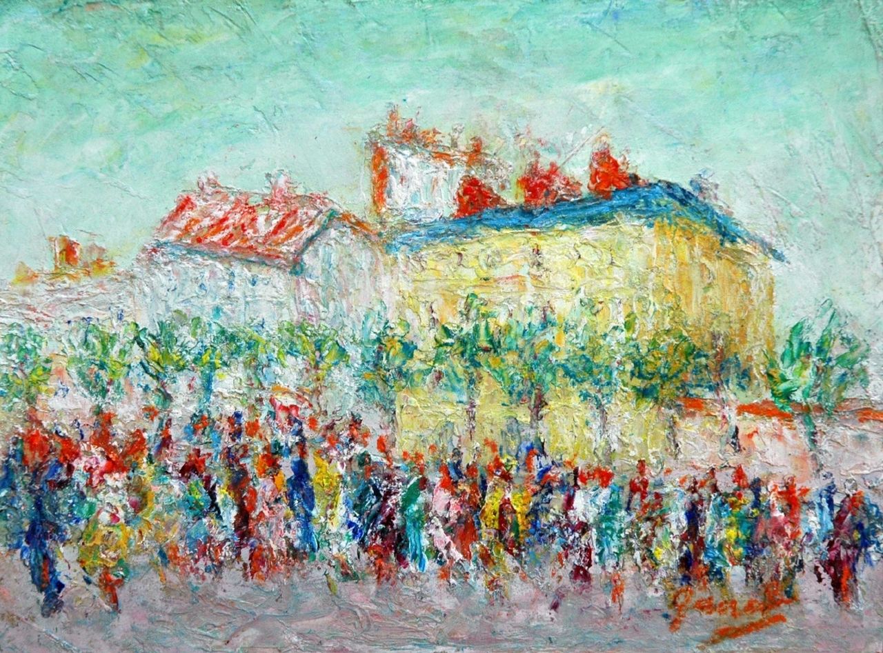 Banet R.  | Rodolphe Banet, A view of Paris, oil on board 12.3 x 16.5 cm, signed l.r. and on the reverse