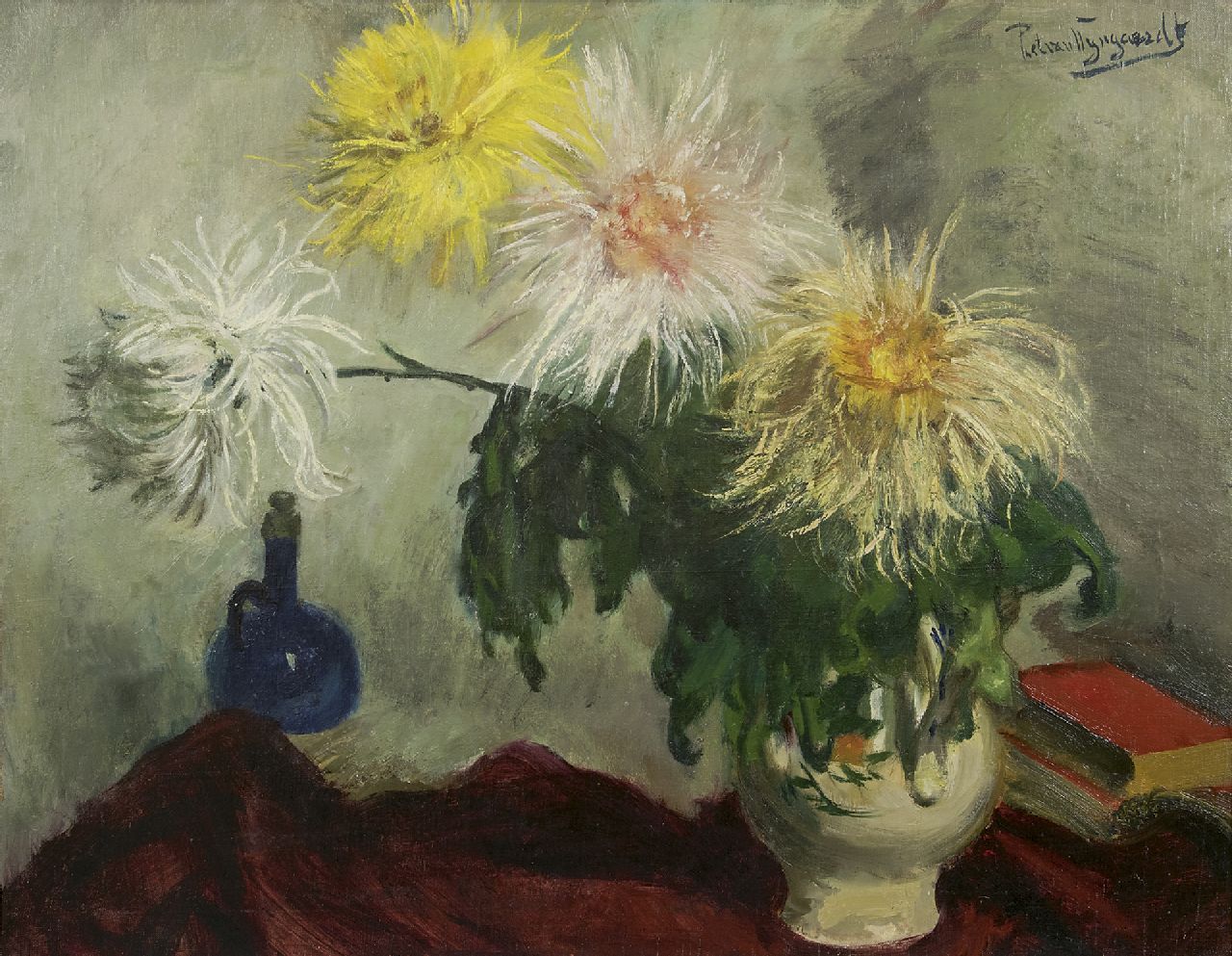 Wijngaerdt P.T. van | Petrus Theodorus 'Piet' van Wijngaerdt | Paintings offered for sale | Chrysanthemum splendor, oil on canvas 80.3 x 100.3 cm, signed u.r.