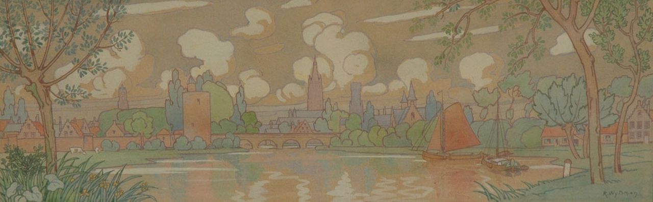 Wytsman R.P.  | 'Rodolphe' Paul Wytsman, Flanders: The Minnewater (study for a frieze, left side), pencil and watercolour on paper 60.0 x 21.7 cm, signed l.r. and executed in 1902