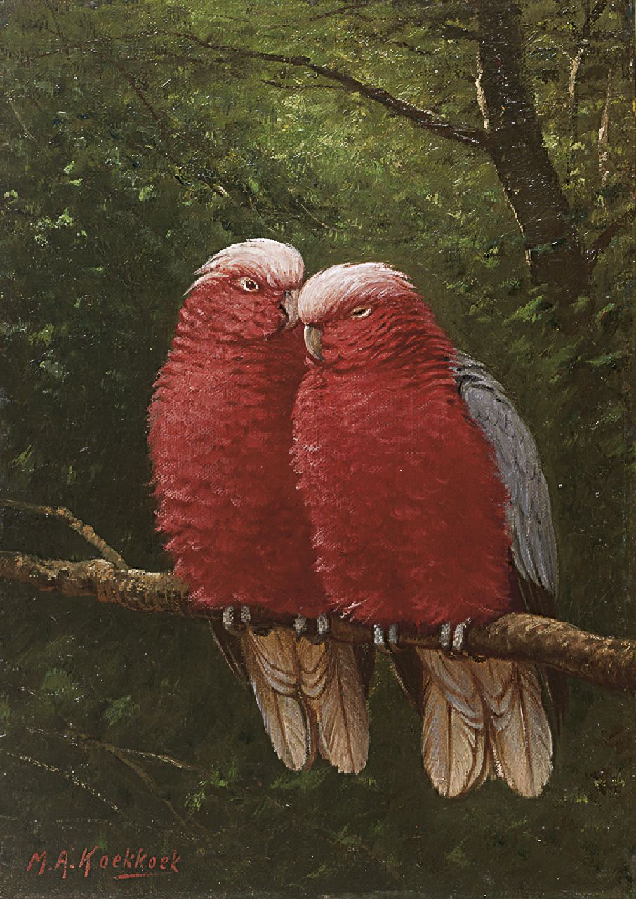 Koekkoek II M.A.  | Marinus Adrianus Koekkoek II, A cockatoo couple, oil on canvas 37.7 x 26.8 cm, signed l.l.