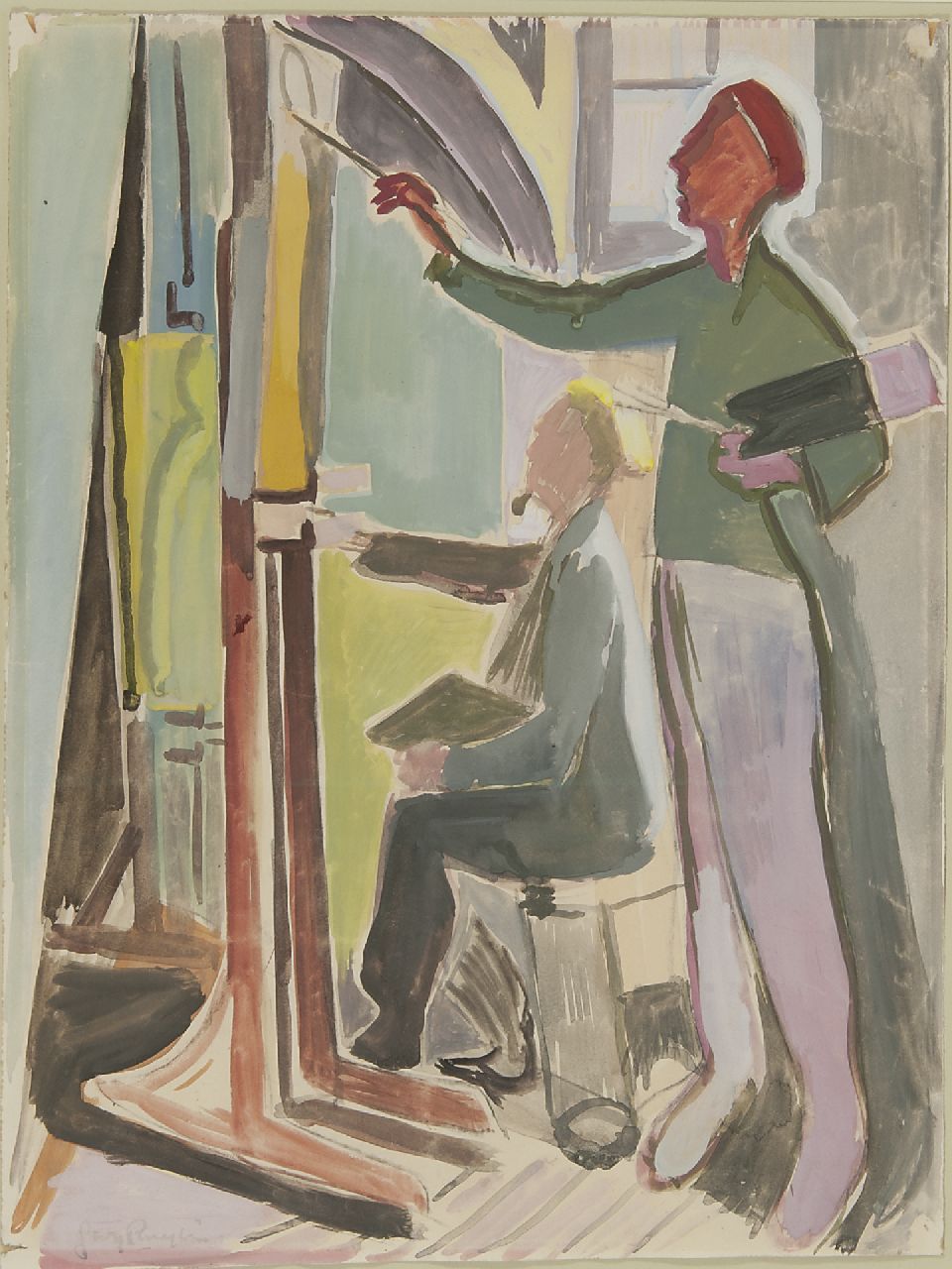 Georg Ruijter | The painting lesson, gouache on paper, 50.3 x 37.5 cm, signed l.l.