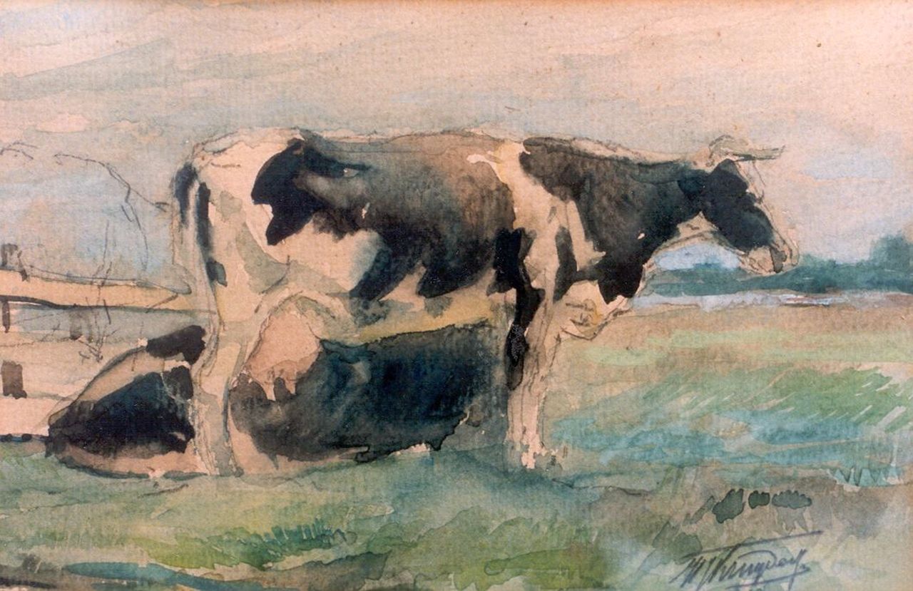 Kruyder H.J.  | 'Herman' Justus Kruyder, Cows in a meadow, watercolour on paper 14.0 x 21.0 cm, signed l.r.