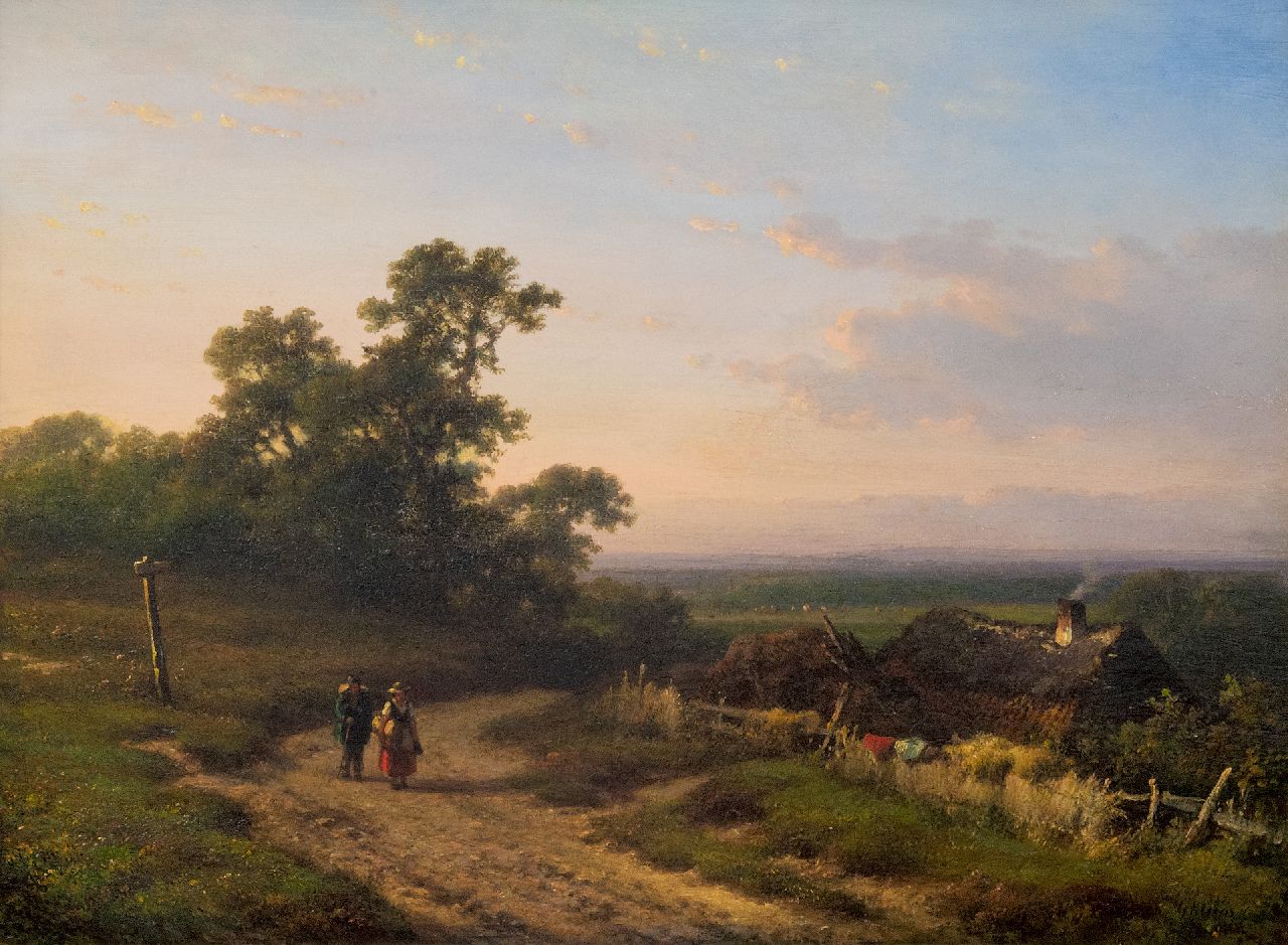 Kleijn L.J.  | Lodewijk Johannes Kleijn, An extensive summer landscape with peasants, oil on panel 34.5 x 46.7 cm, signed l.r.