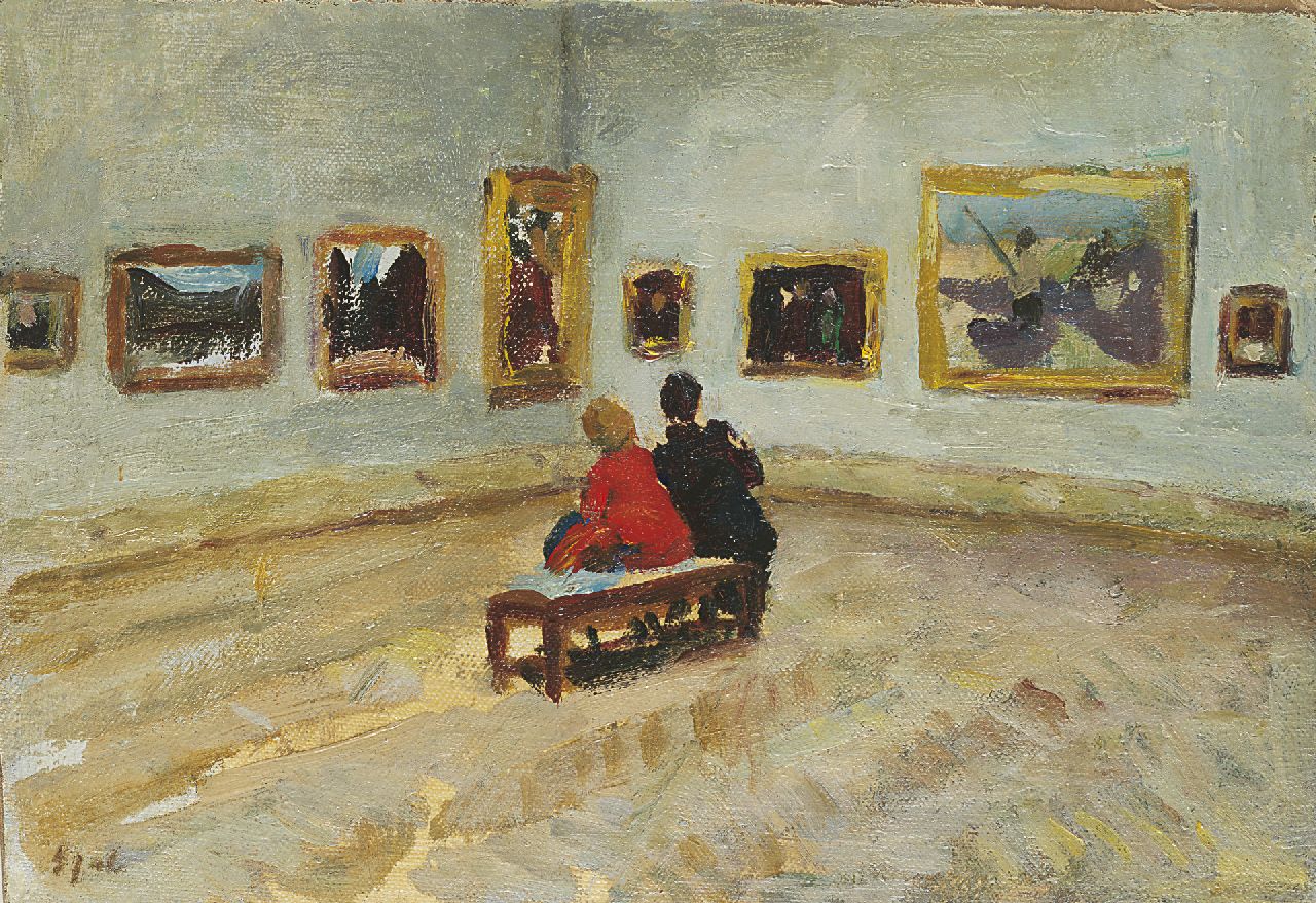 Spat G.  | Gabriel Spat, The museum, oil on canvas laid down on board 18.7 x 26.2 cm, signed l.l.