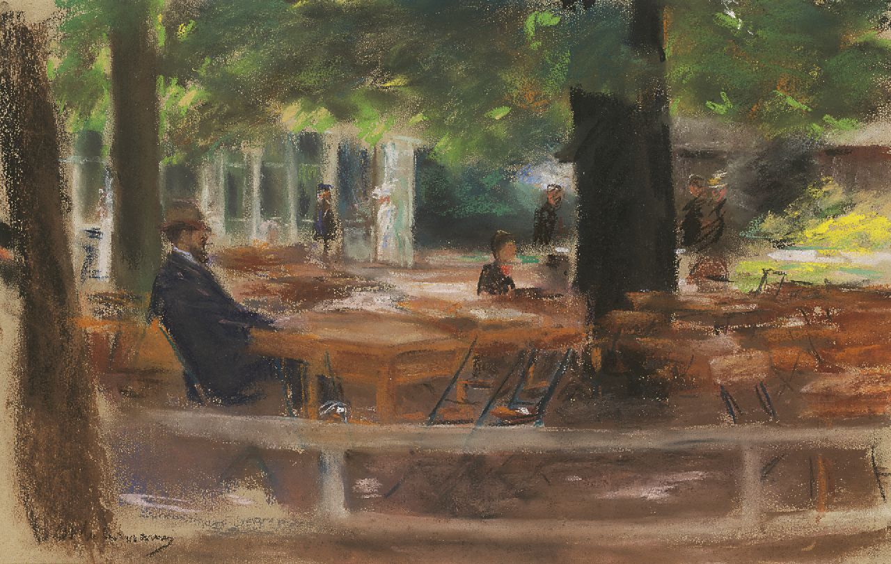 Liebermann M.  | Max Liebermann, The terrace of Hotel Hamdorff, Laren, pastel on paper 31.3 x 48.5 cm, signed l.l. and painted circa 1903