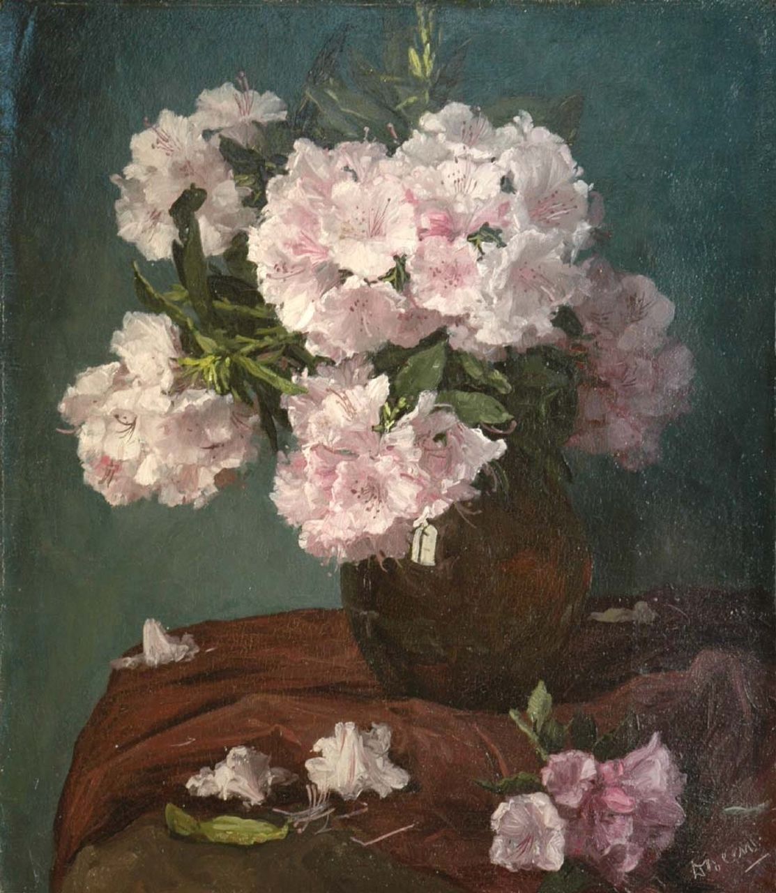 Daniël Been | Rhododendron in a blue vase, oil on canvas, 75.4 x 65.7 cm, signed l.r.