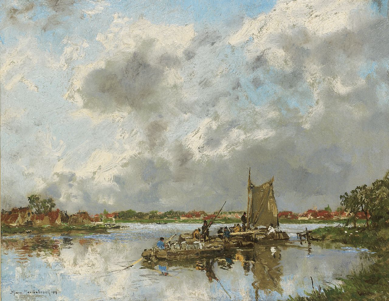 Mastenbroek J.H. van | Johan Hendrik van Mastenbroek, Boats going under sail, oil on canvas 27.3 x 35.0 cm, signed l.l. and dated 1919