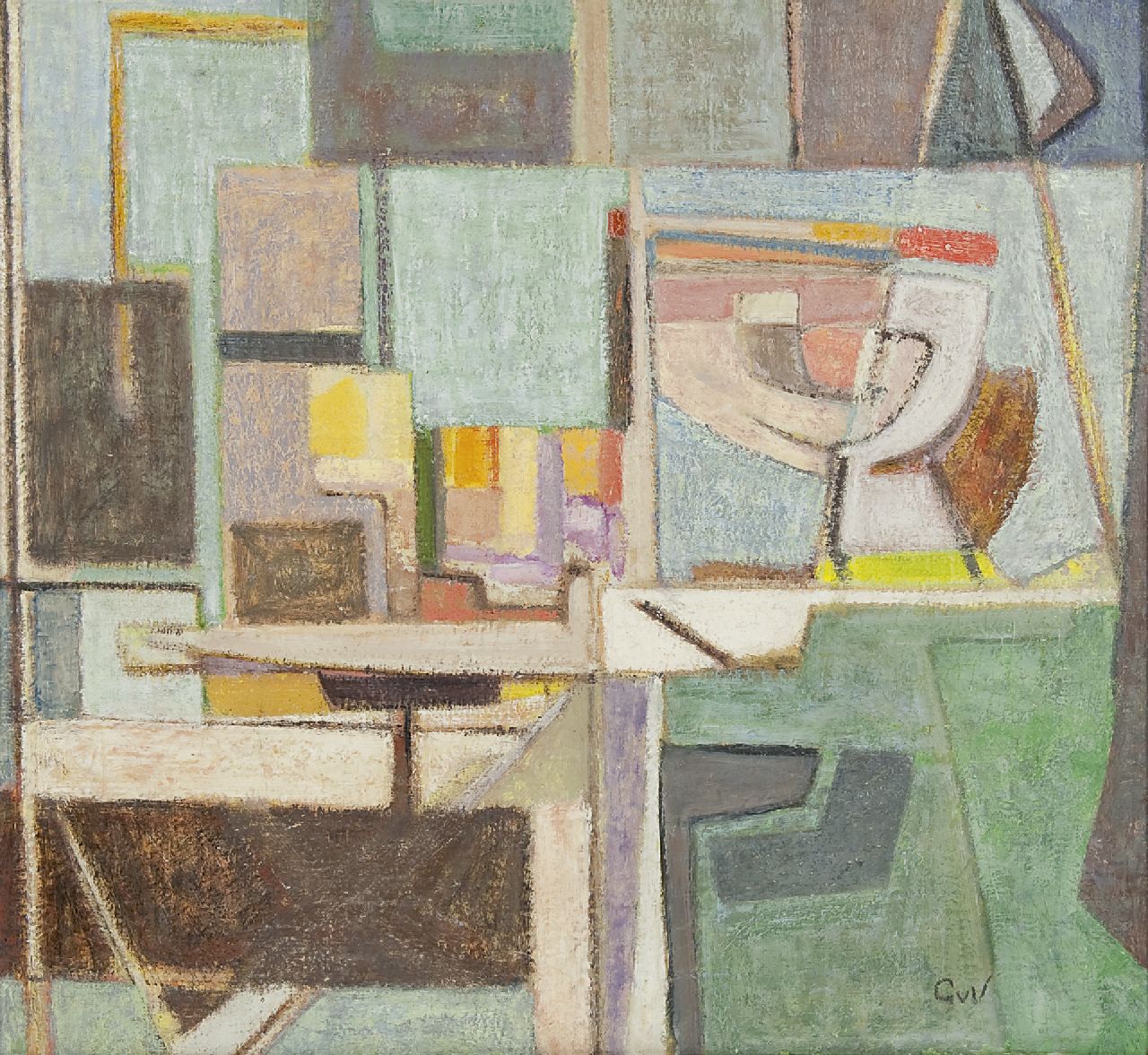 Velde G. van | Gerardus 'Geer' van Velde, Composition, oil on canvas 53.0 x 57.3 cm, signed l.r. with initials and painted between 1945-1950