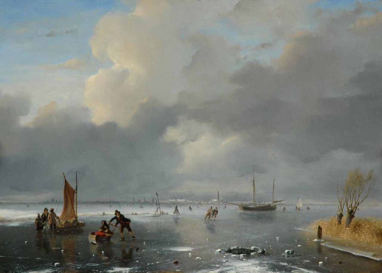 Roosenboom N.J.  | Nicolaas Johannes Roosenboom, Skaters on the Haarlemmermeer, oil on panel 34.5 x 48.7 cm, signed l.l.