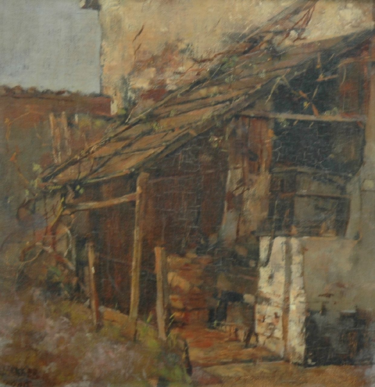 Bakker | Study of a barn, oil on painter's board, 28.7 x 27.7 cm, signed l.l. and dated 1906