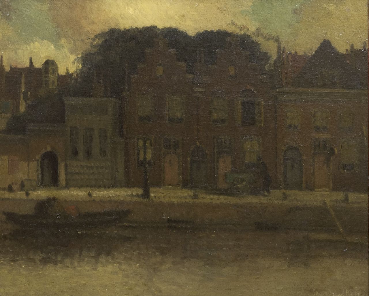 Daalhoff H.A. van | Hermanus Antonius 'Henri' van Daalhoff | Paintings offered for sale | Houses along the quay, oil on panel 37.7 x 46.0 cm, signed l.r.
