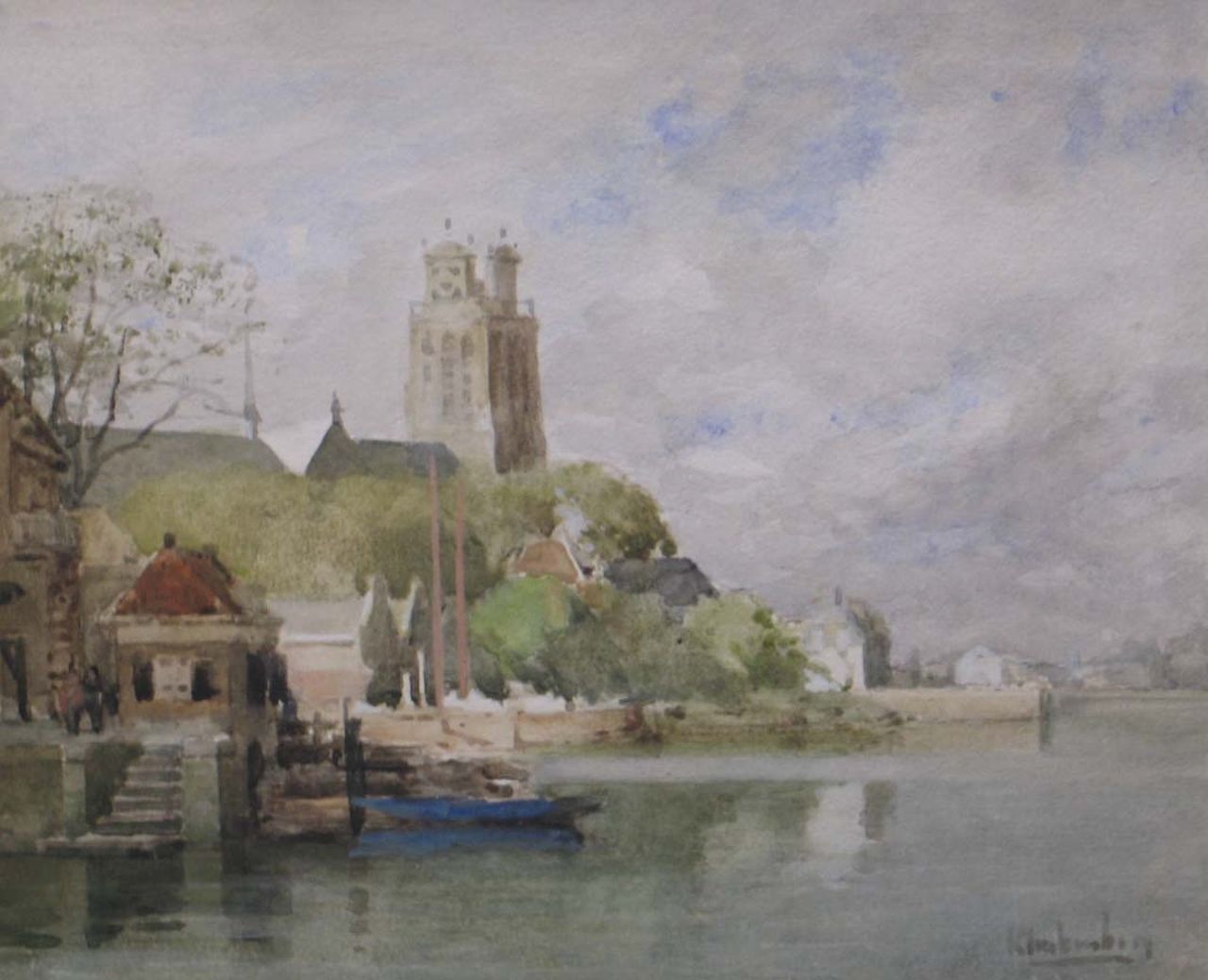 Klinkenberg J.C.K.  | Johannes Christiaan Karel Klinkenberg, A view from the water on Dordrecht, watercolour and gouache on paper 20.6 x 24.9 cm, signed l.r.