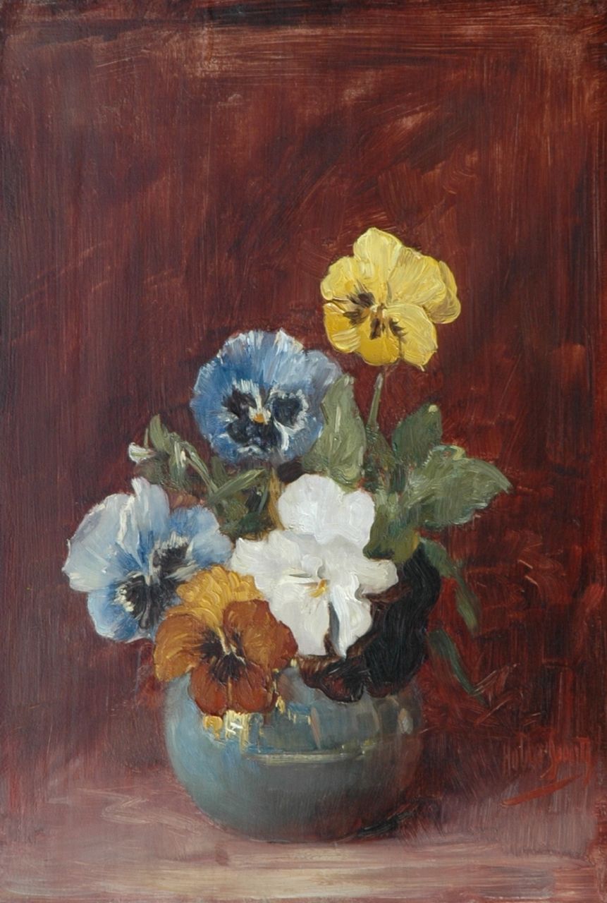 Smith H.  | Hobbe Smith, Violets in a blue vase, oil on panel 33.1 x 22.6 cm, signed l.r.