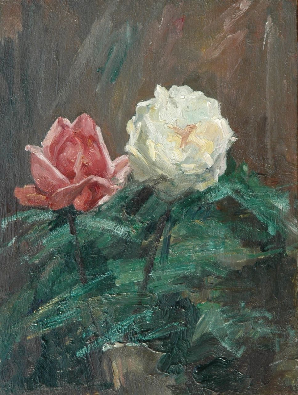 Frankfort E.  | Eduard Frankfort, Roses, oil on panel 36.0 x 27.3 cm