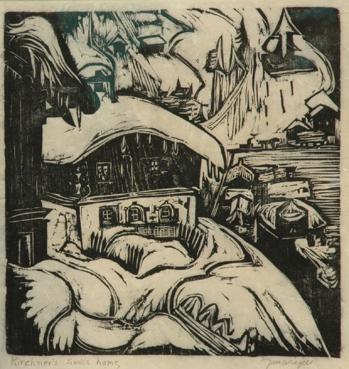 Wiegers J.  | Jan Wiegers, The house of Ernst Ludwig Kirchner, Davos, woodcut on Japanese paper 31.0 x 32.5 cm, signed l.r. in pencil