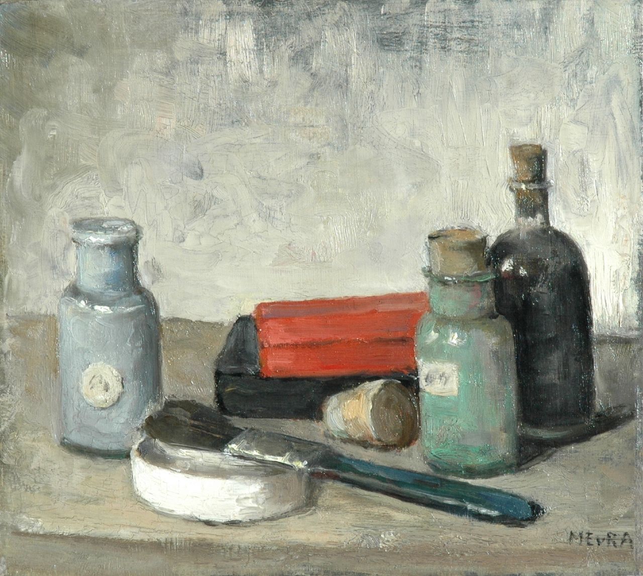 Regteren Altena M.E. van | 'Marie' Engelina van Regteren Altena, The painter's instruments, oil on canvas 30.3 x 34.0 cm, signed l.r. with initials