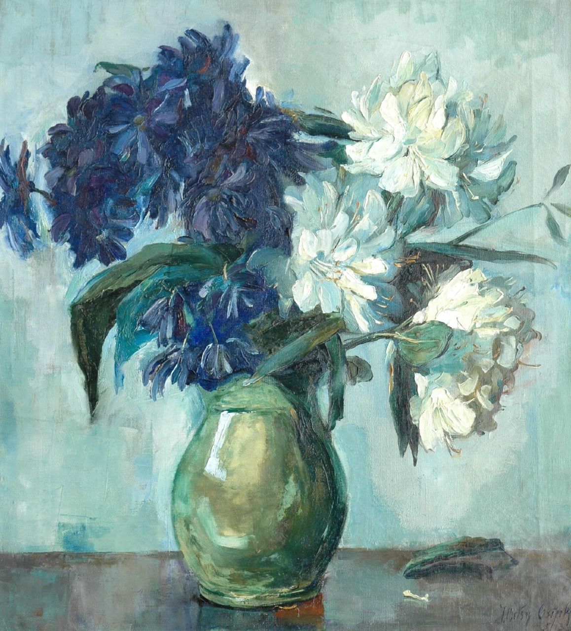 Westendorp-Osieck J.E.  | Johanna Elisabeth 'Betsy' Westendorp-Osieck, Rhododendron branches in a vase, oil on canvas 60.4 x 54.4 cm, signed l.r. and painted 5/13