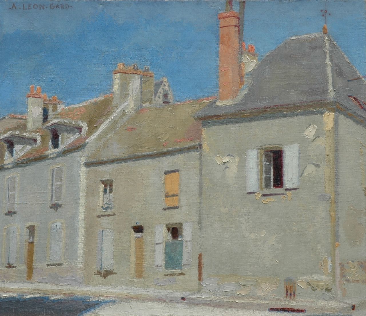 Gard L.  | Léon Gard, A sunny street, oil on canvas 46.0 x 55.3 cm, signed u.l.