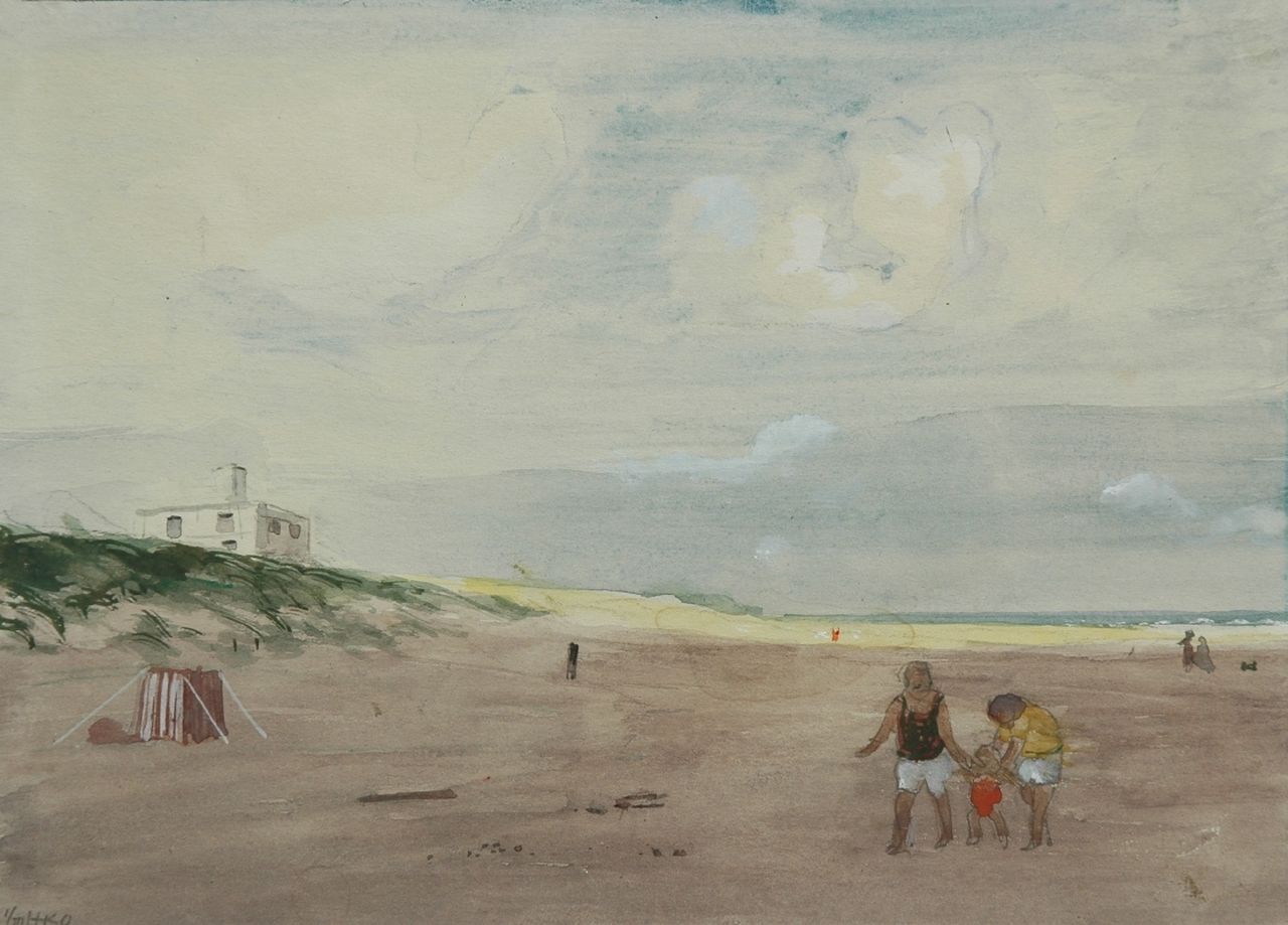 Kamerlingh Onnes H.H.  | 'Harm' Henrick Kamerlingh Onnes, At the beach, watercolour on paper 20.0 x 27.5 cm, signed l.l. with monogram and dated '60