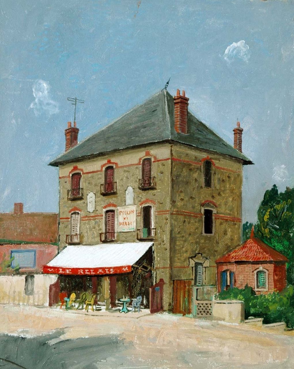 Kamerlingh Onnes H.H.  | 'Harm' Henrick Kamerlingh Onnes, A pub in France, oil on board 50.5 x 40.3 cm