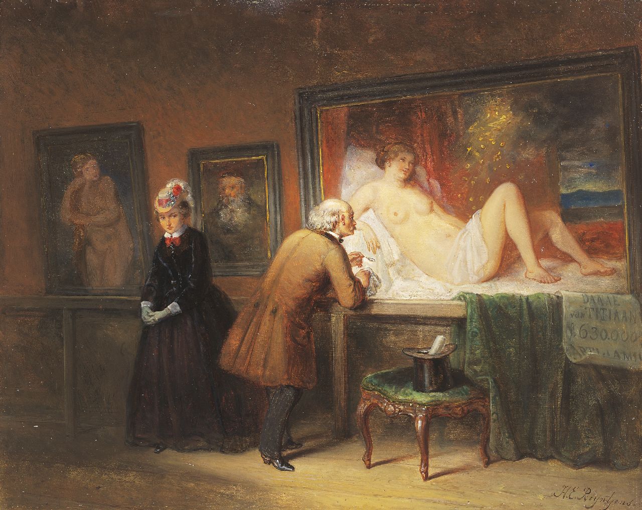 Reijntjens H.E.  | Henricus Engelbertus Reijntjens, Visiting the exhibition, oil on canvas 32.2 x 39.8 cm, signed l.r.