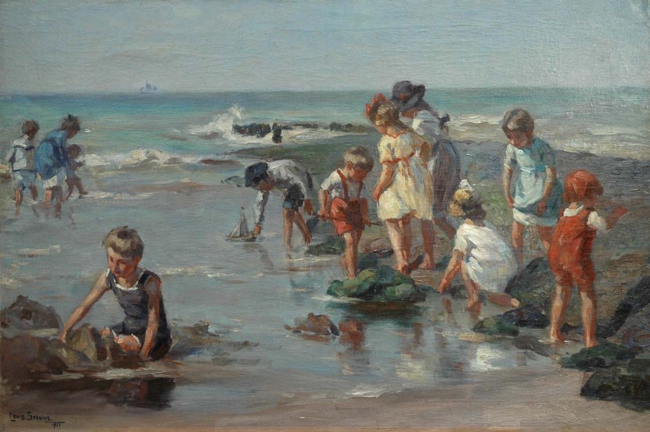 Soonius L.  | Lodewijk 'Louis' Soonius, Children playing on the beach, oil on canvas 60.0 x 91.0 cm, signed l.l. and dated 1921