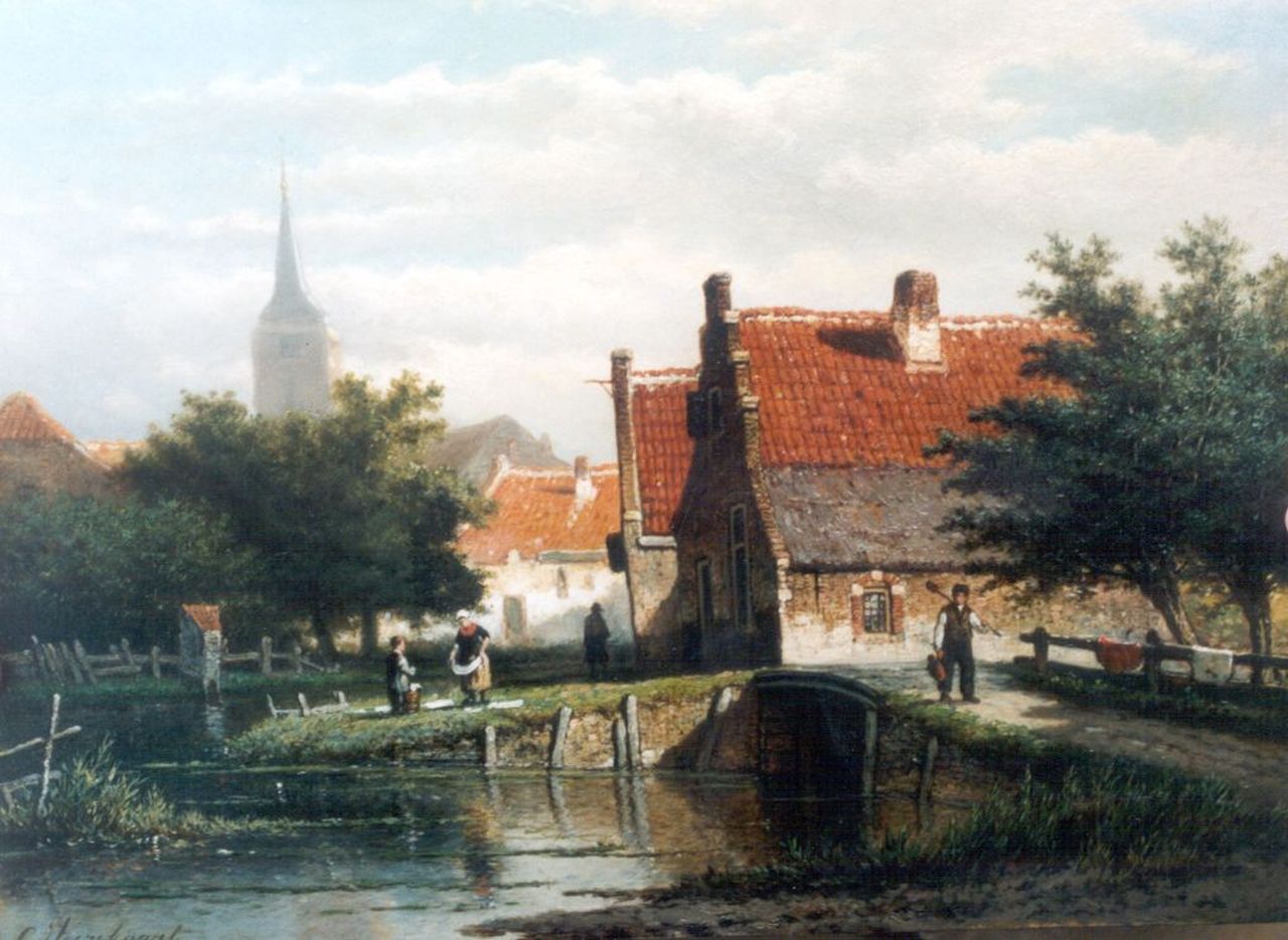 Heerebaart G.  | Georgius Heerebaart, A river Landscape, with a church beyond, oil on panel 26.2 x 36.5 cm, signed l.l.