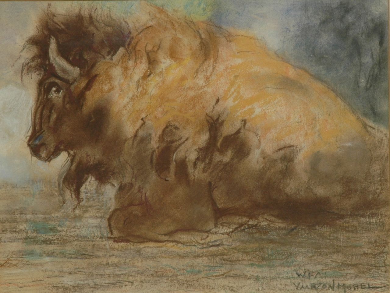Vaarzon Morel W.F.A.I.  | Wilhelm Ferdinand Abraham Isaac 'Willem' Vaarzon Morel, A bison, pastel on paper 22.7 x 30.0 cm, signed l.r.