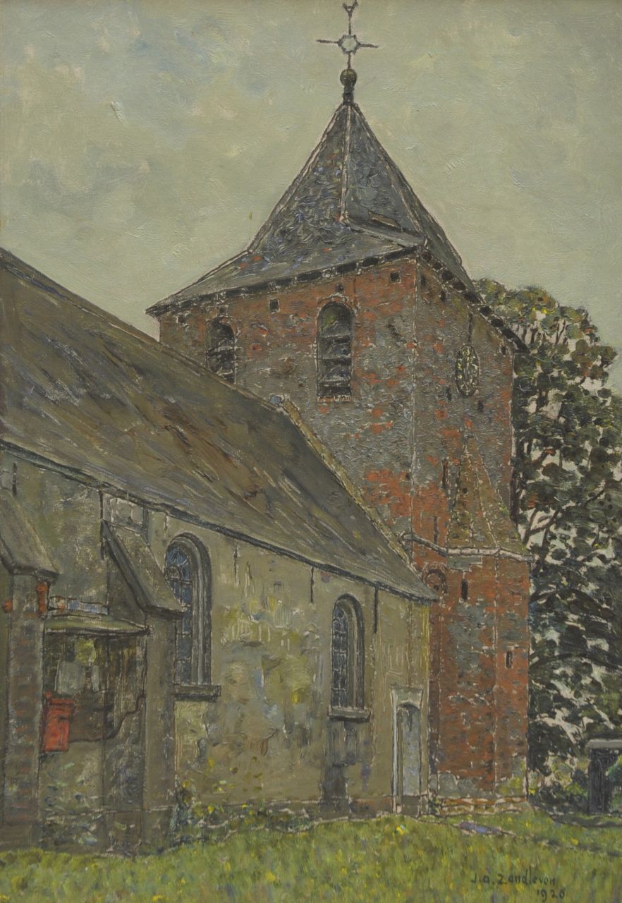 Zandleven J.A.  | Jan Adam Zandleven, The church of Kootwijk, oil on canvas 61.2 x 43.8 cm, signed l.r. and painted 1920