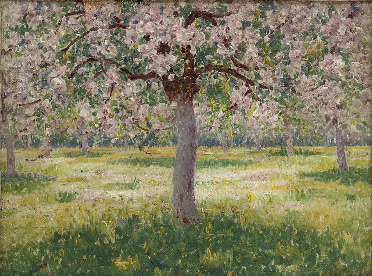 Lefebvre A.  | Albrecht 'Albert' Lefebvre, Blossoming trees, oil on canvas laid down on board 25.9 x 34.0 cm, signed l.r. and dated 1915