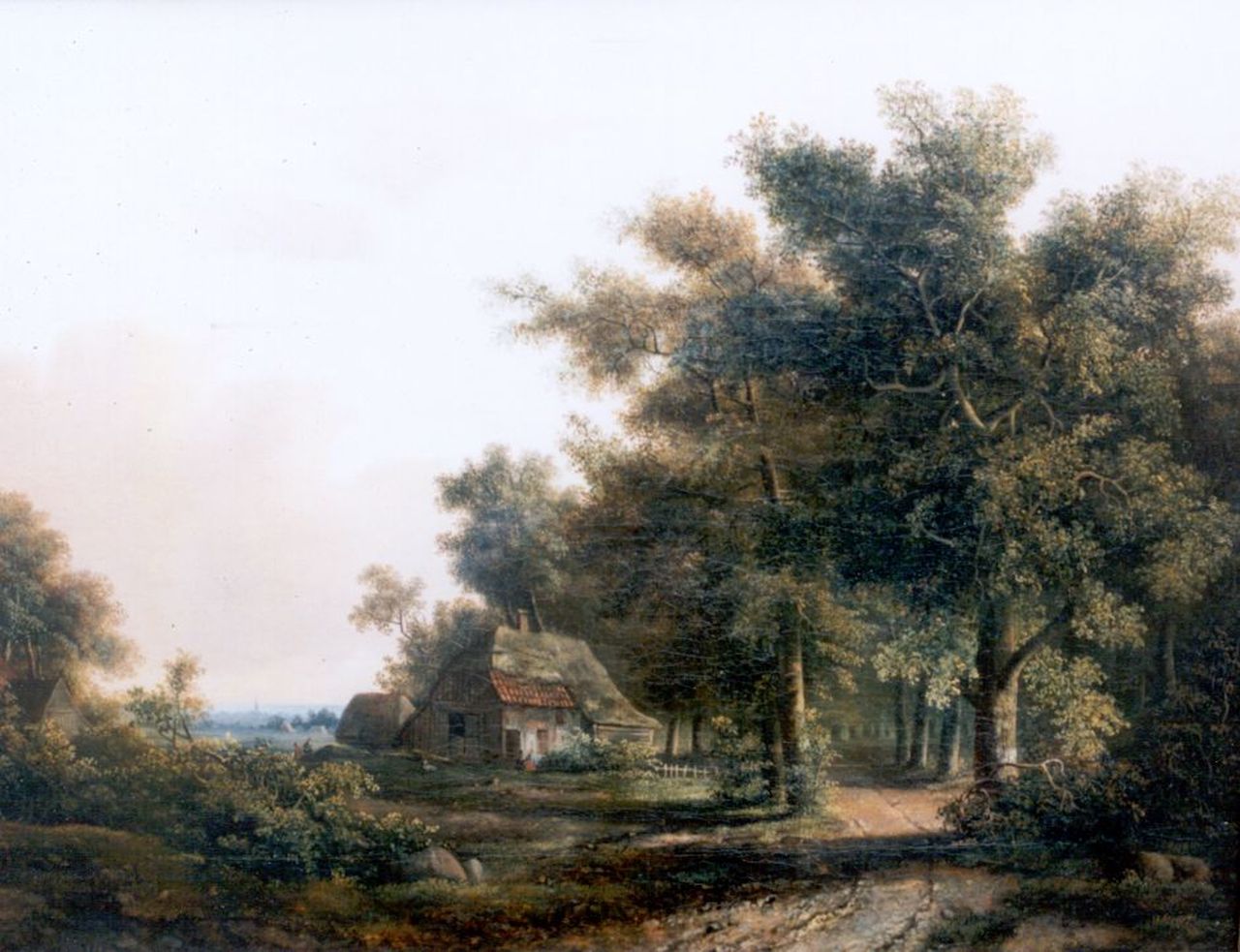 Jansen J.M.  | Johannes Mauritz Jansen, A farm in a wooded landscape, oil on canvas 38.0 x 49.0 cm, signed l.l.
