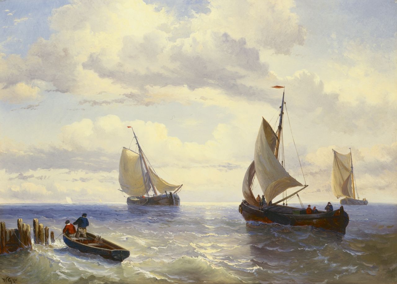 Gruijter jr. W.  | Willem Gruijter jr., Shipping offshore, oil on panel 31.0 x 35.0 cm, signed l.r.