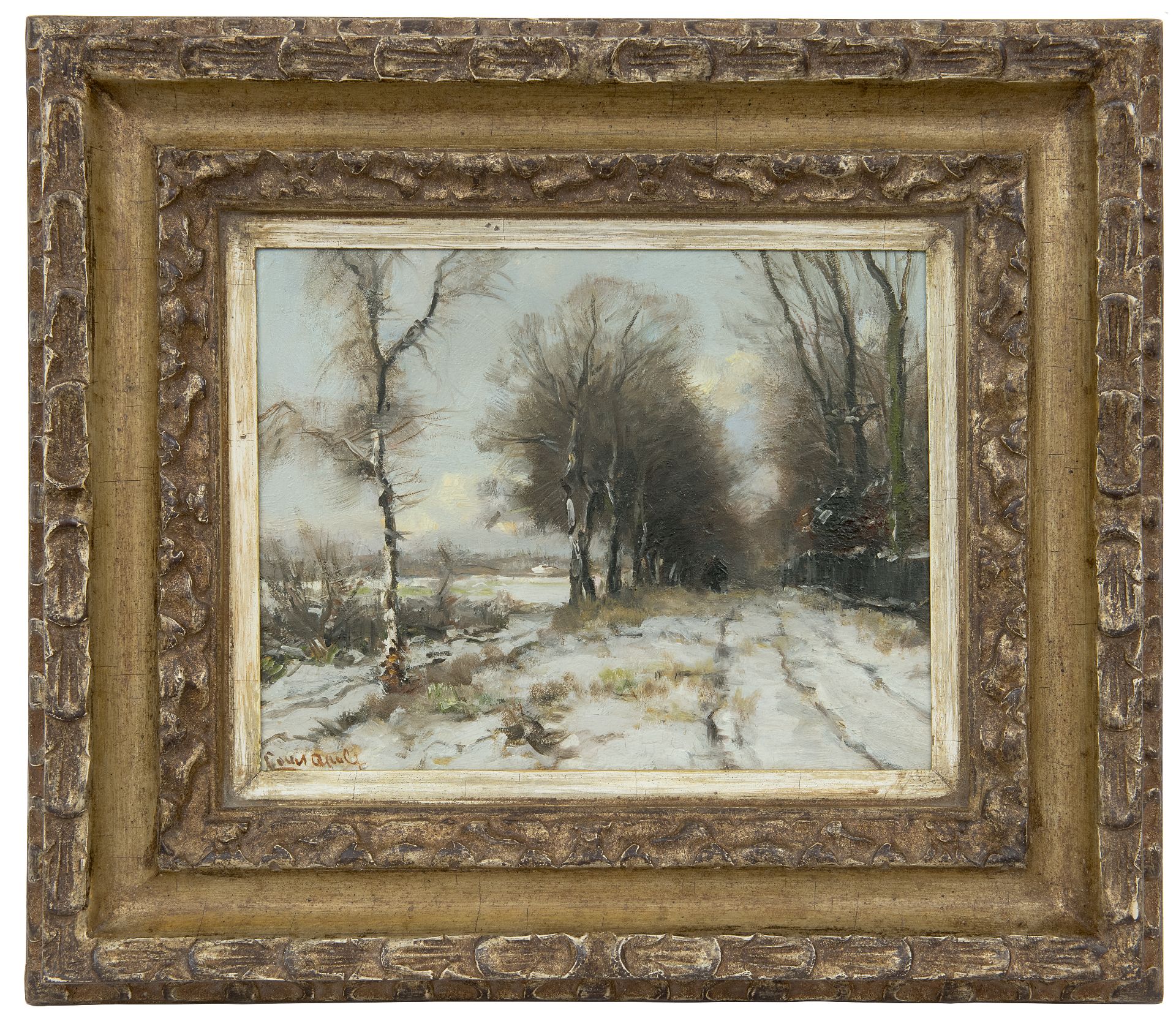Louis Apol | Paintings prev. for Sale | Wood gatherer on a snowy path